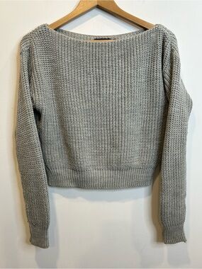 Pretty Little Thing grey boat-neck cropped knitted sweater